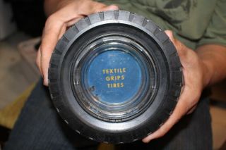 Antique Vintage Textile Grips Tires Gas Station Rubber & Glass Ashtray Sign