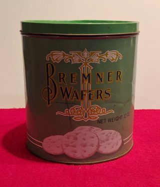 Antique 1924 Bremner Wafers Green Tin Box Cookie Tea Biscuit,  Chicago,  Il