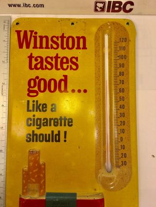 Vintage 1950 ' s WINSTON CIGARETTE THERMOMETER.  Metal Sign.  Advertising. 2