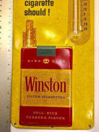Vintage 1950 ' s WINSTON CIGARETTE THERMOMETER.  Metal Sign.  Advertising. 3
