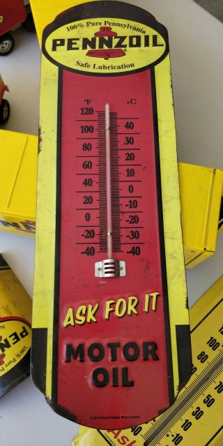 Pennzoil Thermometer Vintage Style 17 " X 5 " Oil Gas Sign Man Cave Wall Mount