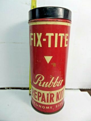 Very Rare Old Vintage Tall Fix - Tite Rubber Co Tube Repair Tire Patch Kit Can