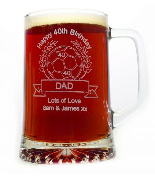 Personalised Birthday Football Pint Glass Tankard Gift 18th/21st/son/boys/daddy
