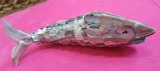 Vintage ABALONE SHELL MOTHER OF PEARL Articulated Fish Bottle Opener 7.  5 