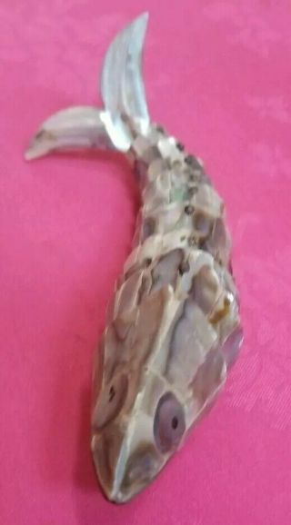 Vintage ABALONE SHELL MOTHER OF PEARL Articulated Fish Bottle Opener 7.  5 