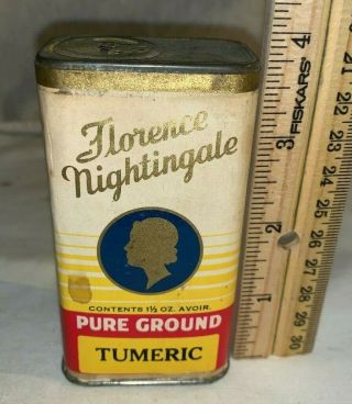 Antique Florence Nightingale Tumeric Spice Tin Vintage Chicago Il Grocery Store