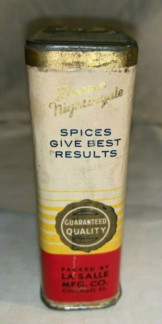 ANTIQUE FLORENCE NIGHTINGALE TUMERIC SPICE TIN VINTAGE CHICAGO IL GROCERY STORE 2