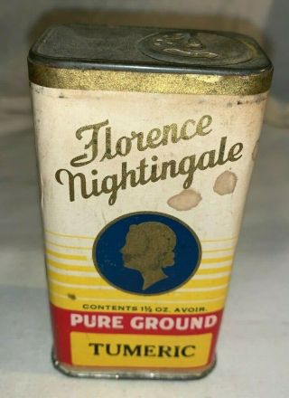 ANTIQUE FLORENCE NIGHTINGALE TUMERIC SPICE TIN VINTAGE CHICAGO IL GROCERY STORE 3