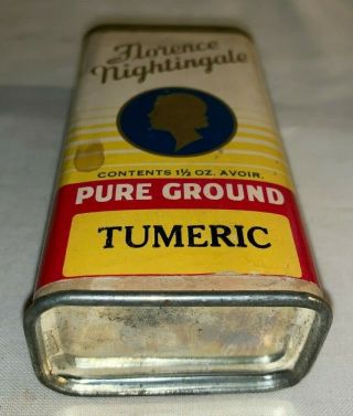 ANTIQUE FLORENCE NIGHTINGALE TUMERIC SPICE TIN VINTAGE CHICAGO IL GROCERY STORE 5