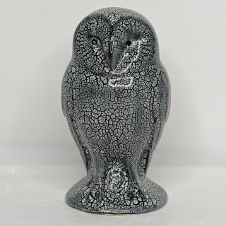 Vintage Ceramic 4.  75 " Great Gray Owl Figurine Black Crackle Raku Glaze 1977 Rare