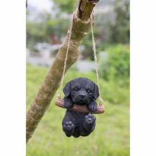 Hanging Black Labrador Puppy Dog - Life Like Figurine Statue Home Garden