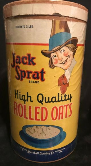 Vintage Jack Sprat Brand Rolled Oats Container 3lb Box One To Have