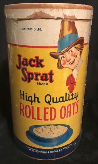 Vintage Jack Sprat Brand Rolled Oats Container 3lb Box One to Have 3