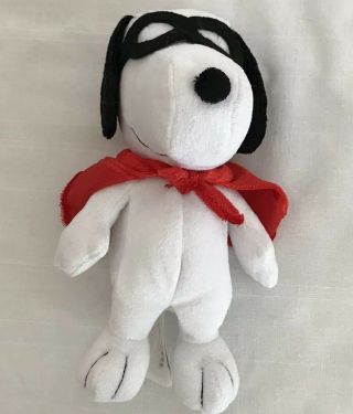 Snoopy Plush Peanuts By Schulz Hero Red Cape Black Goggles Small 8”