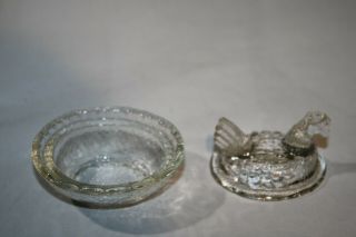2 Miniature Vintage Chicken Hen on Nest Dishes Clear & Green 7