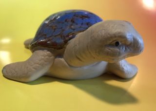 Ceramic Turtle Figurine With Glazed Shell Blue Sea Turtle