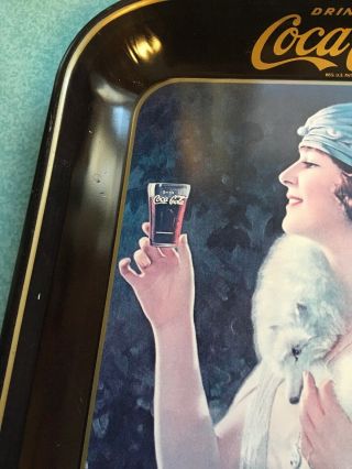 Vintage Coca - Cola Metal Tray,  1920’s Woman with Fox Fur Holding Coke,  10 