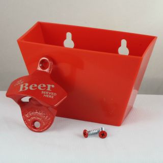 Red Ice Cold Beer Served Here Combo Starr X Wall Mount Bottle Opener / Catcher