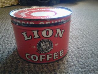 Coffee Tin / Can One Pound Key Wind 1 Lb Lion Keywind Vintage Old Antique