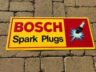 Bosch Spark Plug Metal Sign - 1977 - Old Stock - 23 1/2 " X 10 " Embossed
