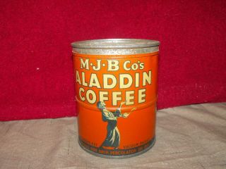 Vintage 1 Lb.  Size M.  J.  B.  Co ' s ALADDIN Coffee Tin Can w/Safety Seal Lid Old 2