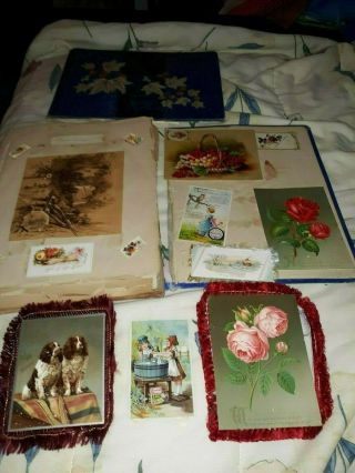 Antique Victorian Scrap Book,  Valentines,  Christmas,  Merit,  Trade Cards,  Misc