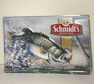 Schmidt’s Premium Beer Fish Bass Metal Sign 18 " X 12 " Embossed