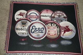 Collectible,  Cotton Throw W/Vintage Oil Company Signs/ 48 X 64 2