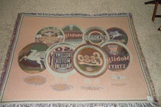 Collectible,  Cotton Throw W/Vintage Oil Company Signs/ 48 X 64 5