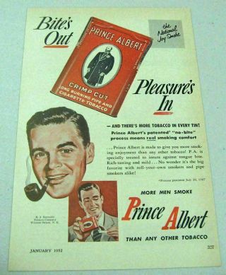 1952 Print Ad Prince Albert Tobacco Happy Man Smokes A Pipe