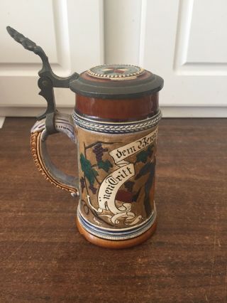 Vintage Lidded Beer Stein Made In Germany 5 " Tall
