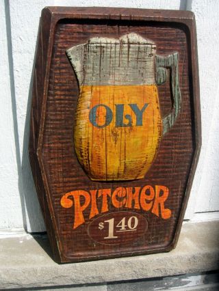 Vintage Olympia Brewing Beer On Tap Sign Tavern Pub Bar Pitcher $1.  49 Oly