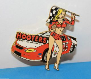 Hooters Sexy Blonde Flag Girl Car Race Daytona Beach Fl Florida Race Track Pin