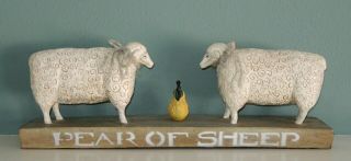 Primitive Folk Art " Pear Of Sheep " David Harden Figurine Tabletop Decor Spring