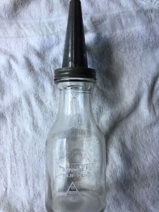 Antique Vintage Old Huffman Glass 1qt Motor Oil Bottle W/ Spout