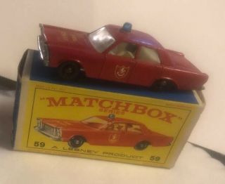 Vintage Lesney Matchbox No.  59 Ford Galaxie Fire Chief Car Nm Inbox