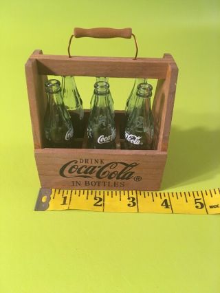 Coca Cola/coke Wooden Crate 6 Pack With 3 " Miniature Mini Bottles Contour