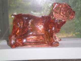 Vintage Pink Glass Bulldog Figurine Paperweight Solid With Base