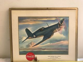 Ww Ii Coca Cola 1943 Yought Sikorsky F4u - 1 Corsair Navy Heaslip Litho Signed