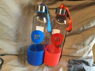M&M ' s World Red And Blue Character Water Glass Bottle with Silicone Bottom 8