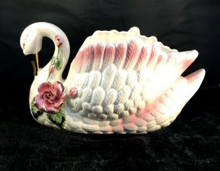 Large Porcelain Swan Planter Luster Glaze