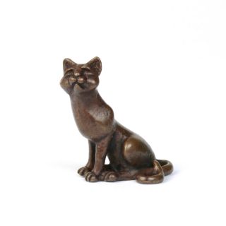 Miniature Solid Bronze Cat Sculpture,  Sitting Feline,  Okimono Bonsai Collectable