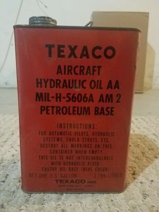 Vintage Metal Texaco Aircraft Aviations Hydraulic Oil 1 Gallon Can