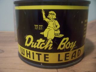 Vintage Dutch Boy 5 Pound White Lead Advertising Tin Can Rare Black Yellow Full