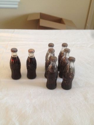 Vtg Coca Cola 6 Glass Bottles And 2 Cigarette Lighters Metal Cap Advertising