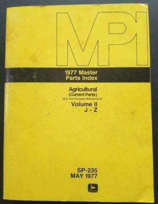 1977 John Deere Agriculture Master Parts Index Book Volume Ii - J - Z