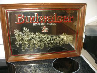 Budweiser Clydesdale Horses Bar Mirror Framed Sign Gold Edition Vintage 20 " X14 "