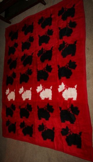 Vintage Red,  White,  & Black Scotty Dog Blanket Throw Vuteks