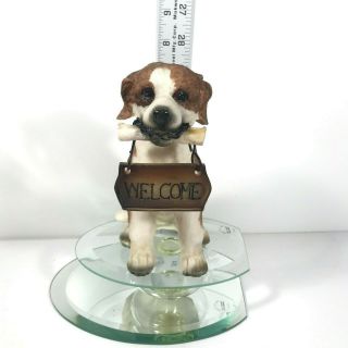 Vintage Dog Figure Puppy With Welcome Side Guardian Dog Resin Sculpture Statue
