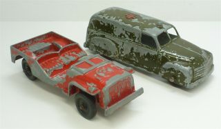 Vintage Tootsietoy Green Army Ambulance & Red Army Jeep
